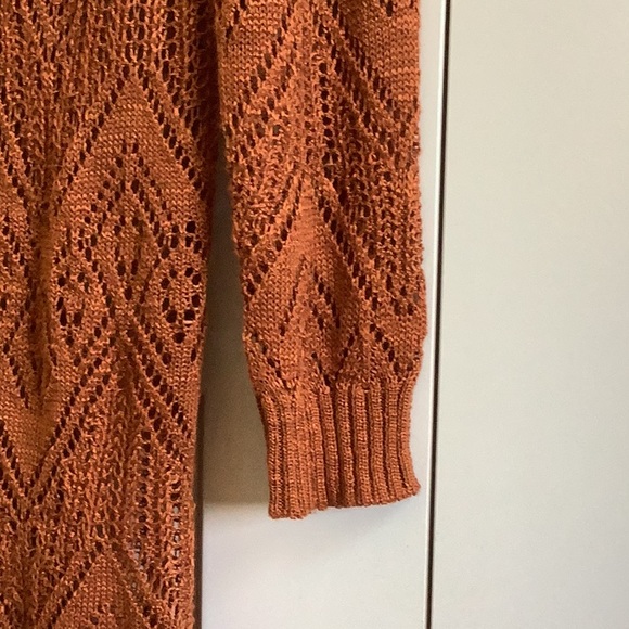 Deep Orange Rust Long Crochet Cardigan - Picture 3 of 7